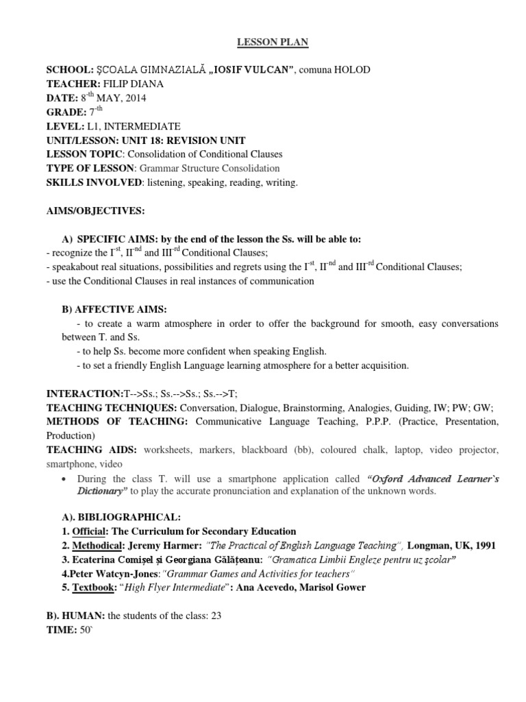 Class 7: Conditional Clauses Lesson | PDF | Languages | Language Arts ...