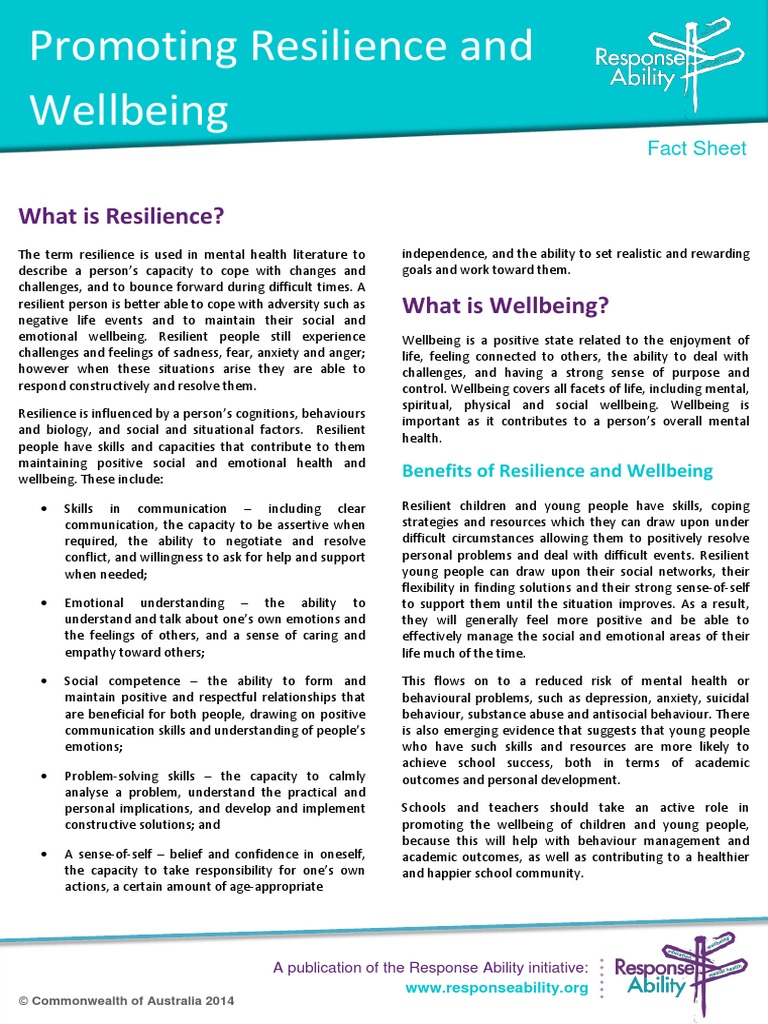 Promoting Resilience and Wellbeing Final | PDF | Psychological ...