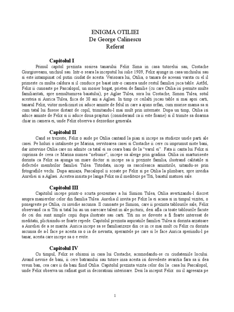 Alexandru Lapusneanu Rezumat Pe Capitole Enigma Otiliei-Rezumat Pe Capitole | PDF