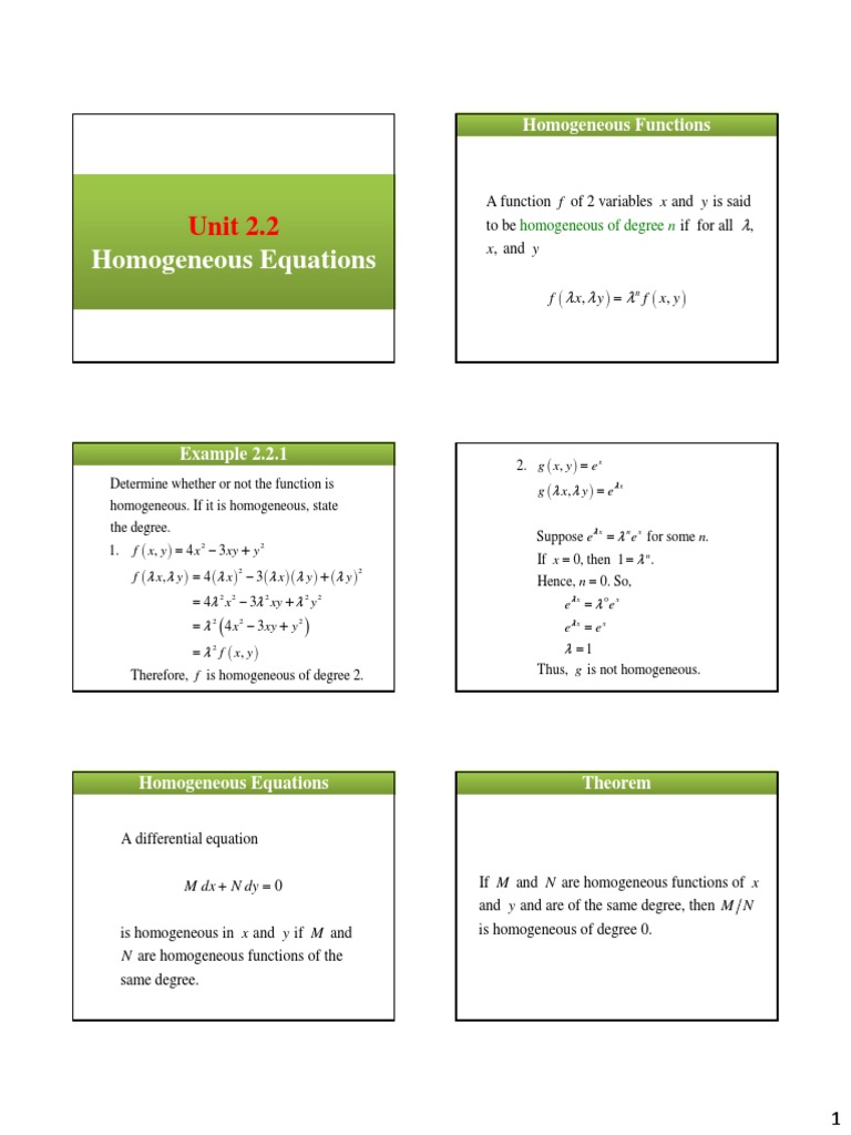 Understanding Homogeneous Equations | PDF | Equations | Differential ...