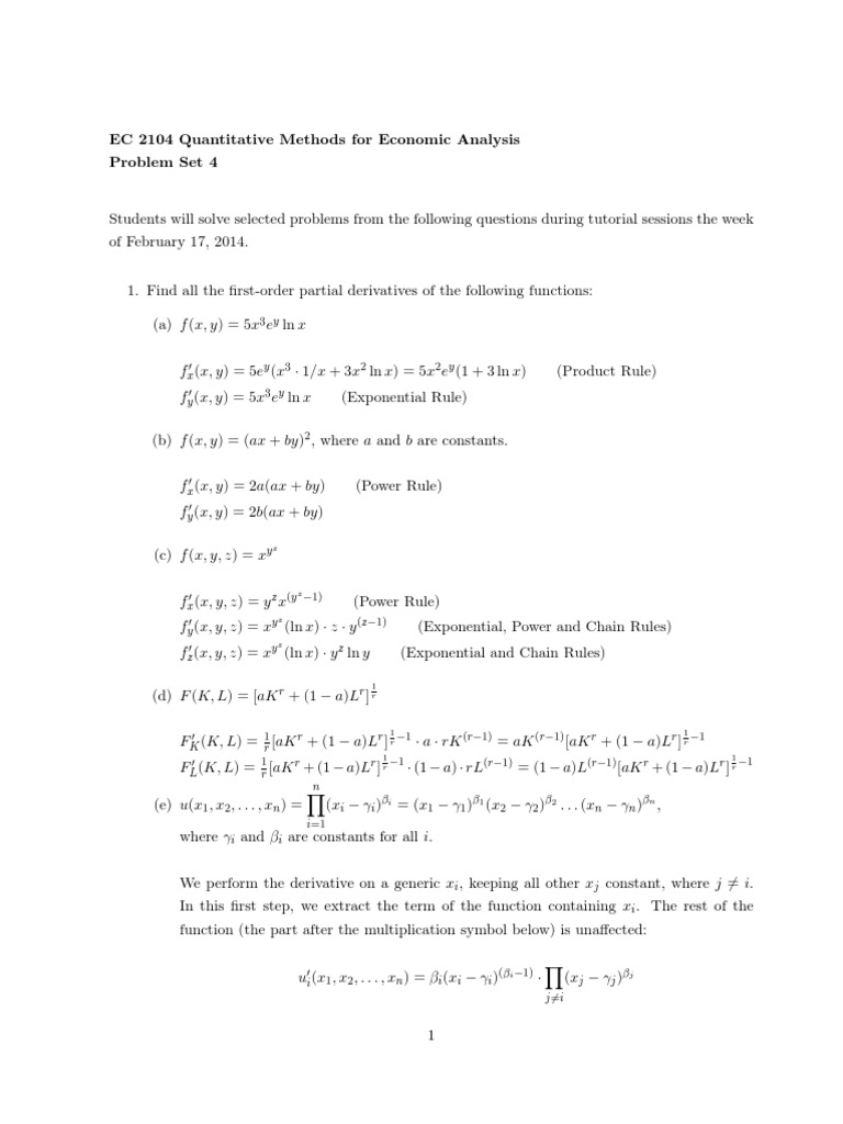 EC 2104 Problem Set 4 Solutions | PDF | Tangent | Mathematical Analysis