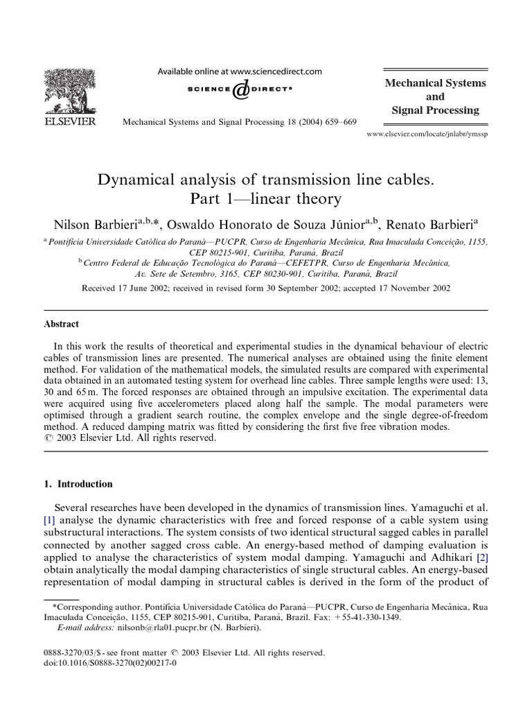 Dynamics of Transmission Line Cables | PDF | Mathematical Analysis ...