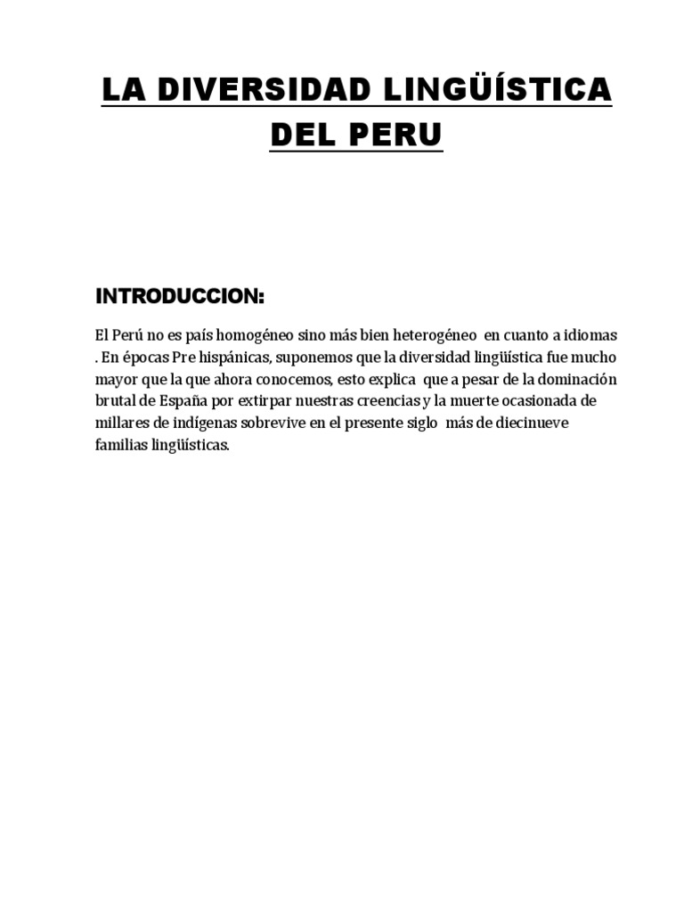 La Diversidad Lingüística Del Peru | PDF | Perú | Multilingüismo