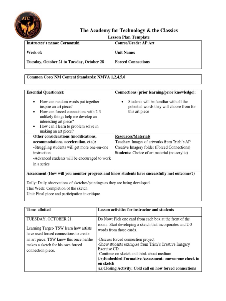 AP Art Lesson Plan: Forced Connections | PDF | Applied Psychology ...