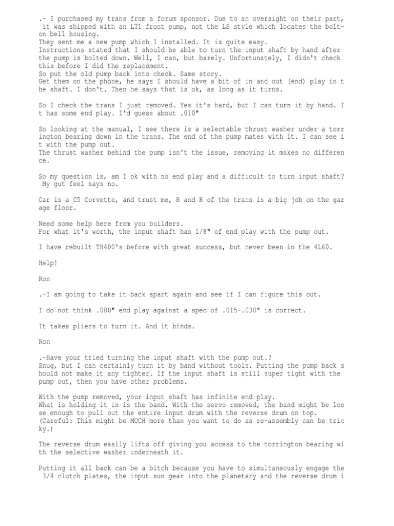 4L60E Input Shaft End Play Question PDF Manufactured Goods