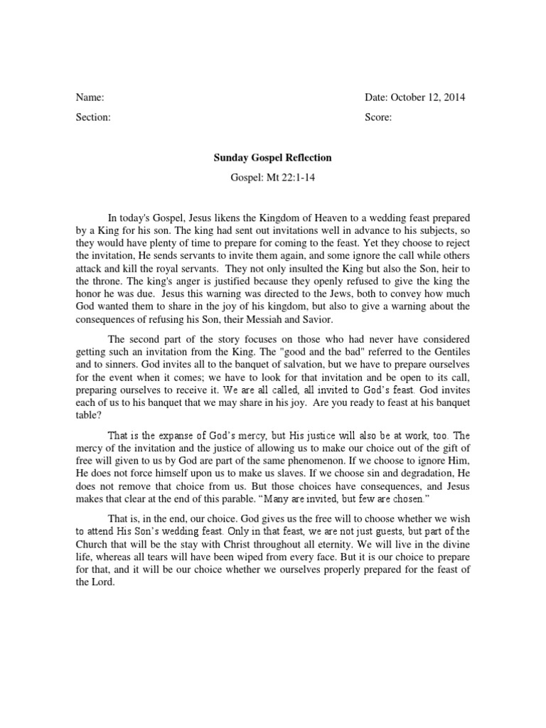 Sunday Gospel Reflection PDF Jesus Mercy