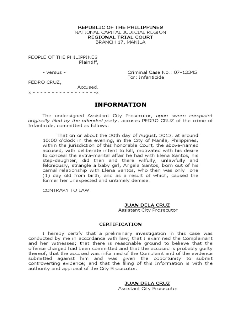 Information: Republic of The Philippines Regional Trial Court | PDF