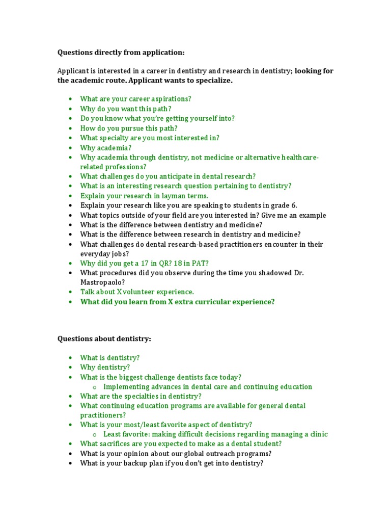 Interview questions pdf dentistry medical school