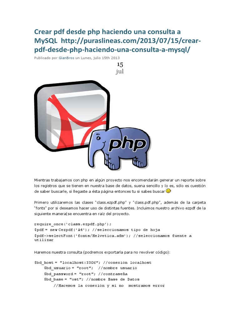 Generar PDF con PHP y MySQL | PDF | Tabla (base de datos) | Formato de ...