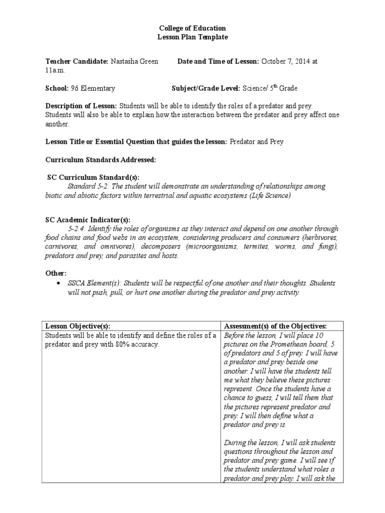 5th Grade Science Lesson: Predator vs. Prey | PDF | Biological ...