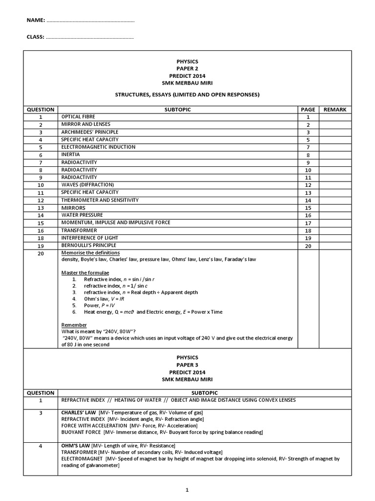 Modul Analisis Fizik Merbau Miri SPM 2014  Lens (Optics 