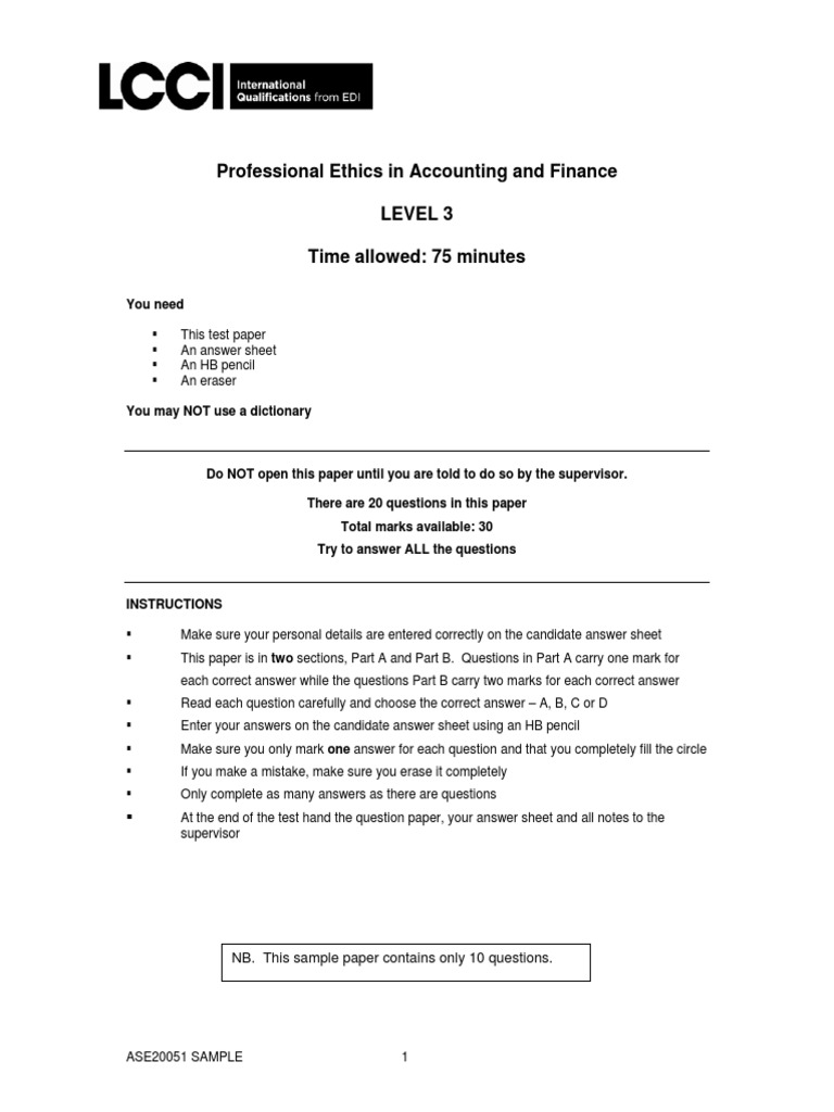 Sample Paper For Professional Ethics in Accounting and Finance PDF