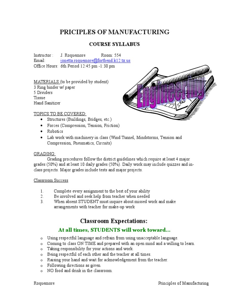 Principles of Manufacturing Syllabus | PDF | Technology & Engineering