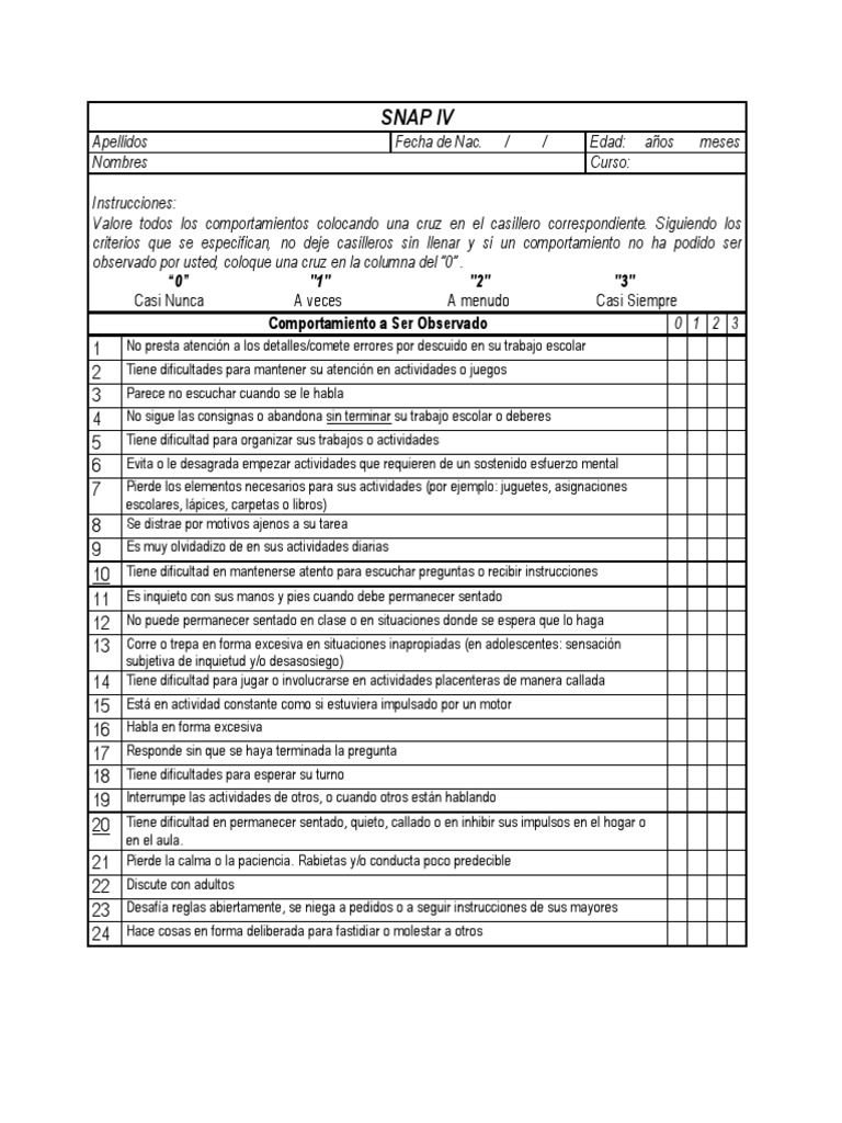 Snap Iv PDF Desorden hiperactivo y deficit de atencion Salud mental