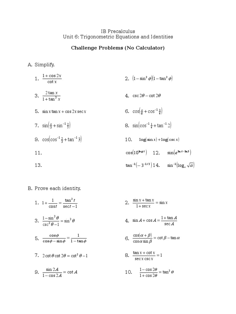 Unit 6 Challenge Problems Sine Trigonometry