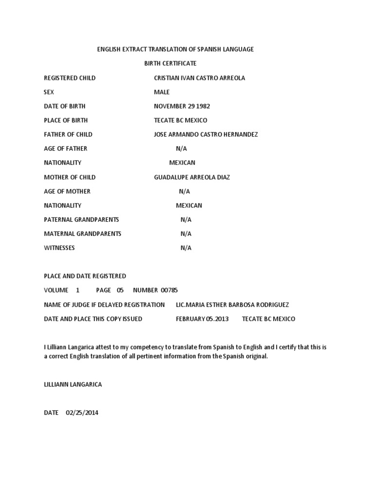 English Translation of Birth Certificate | PDF | Mystery, Thriller ...