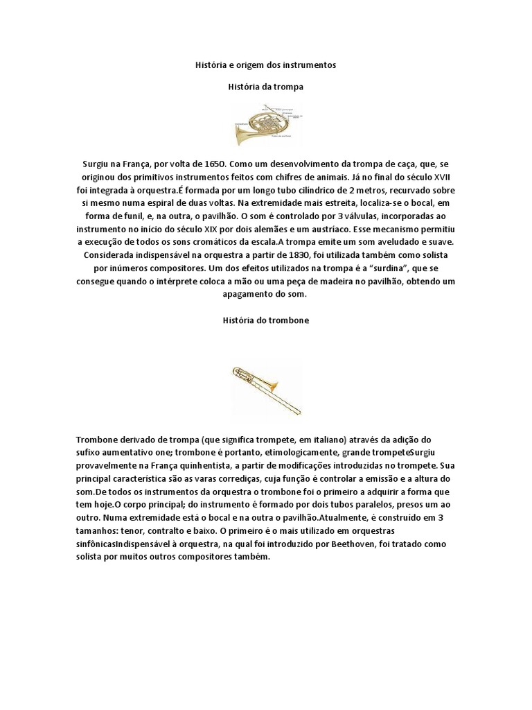 História e Origem Dos Instrumentos PDF Tuba Produção musical