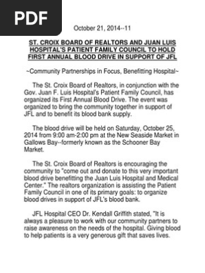 St Croix Board Of Realtors And Juan Luis Hospital S Patient Family Council To Hold First Annual Blood Drive In Support Of Jfl