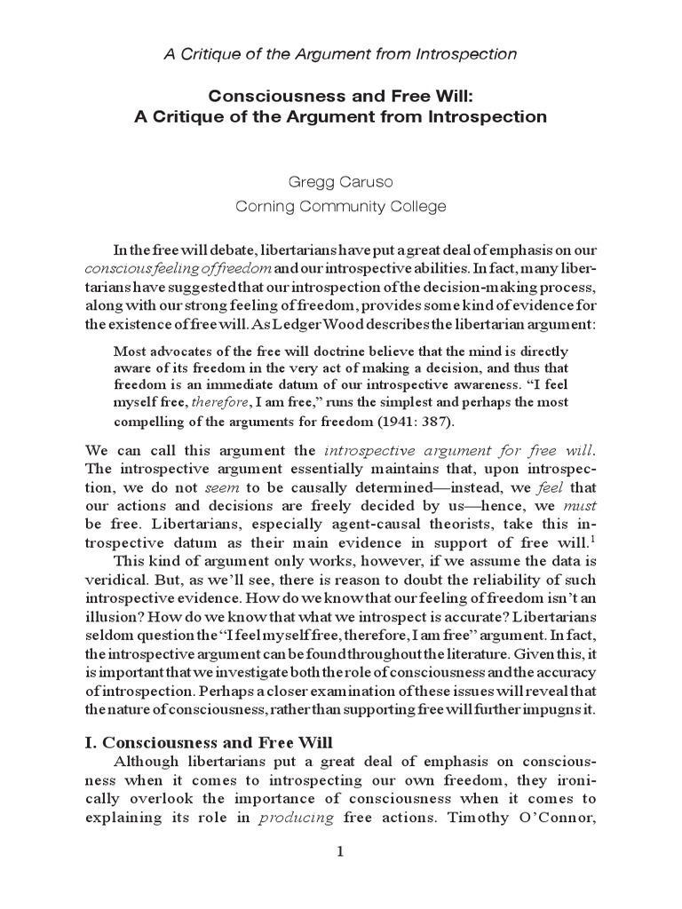 Critique of Introspection in Free Will | PDF | Free Will | Consciousness