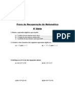 Prova de Recuperação de Matemática - 6 Série