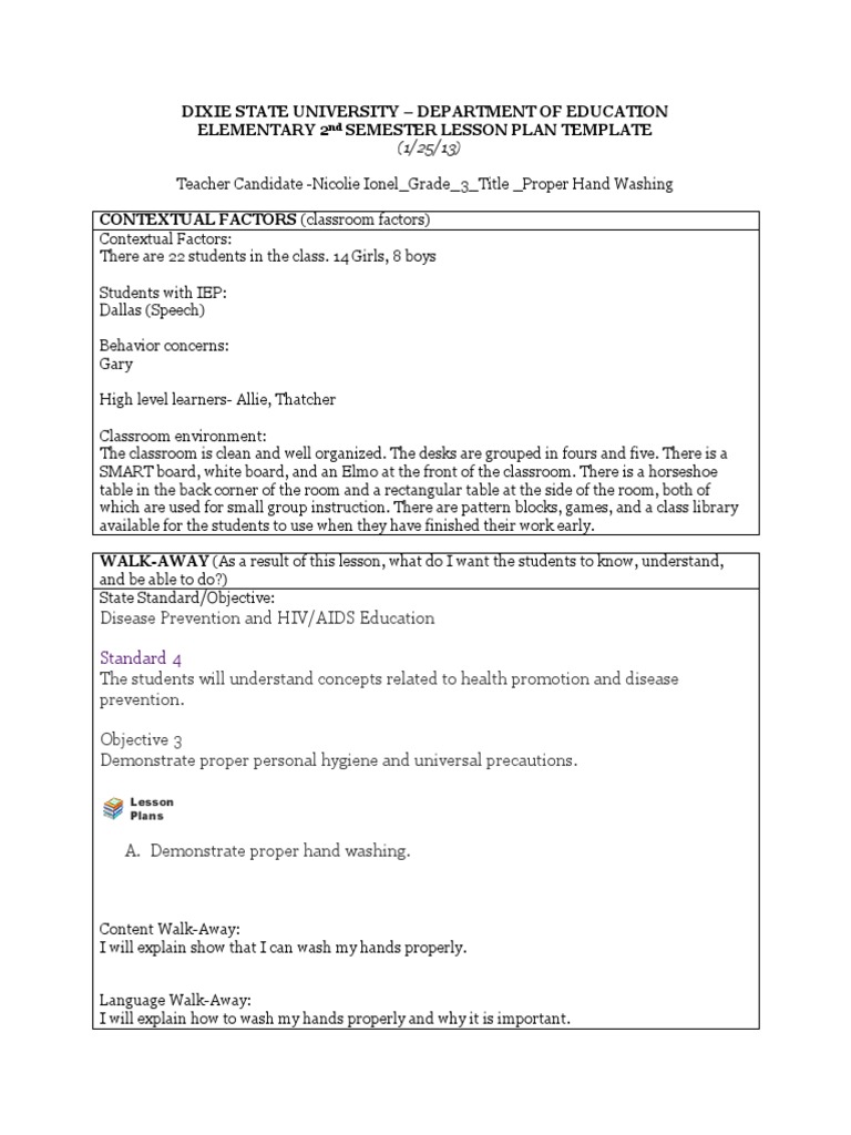 Proper Hand Washing Lesson Plan Lesson Plan Individualized Education Program