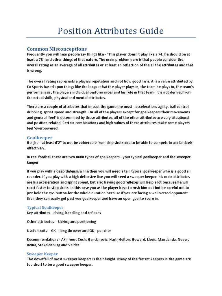 Position Attributes Guide | PDF | Defender (Association Football