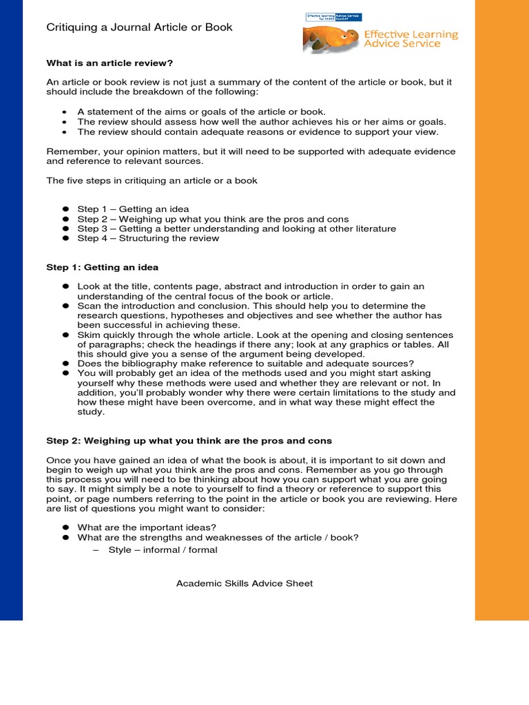 Critiquing A Journal Article or Book | PDF