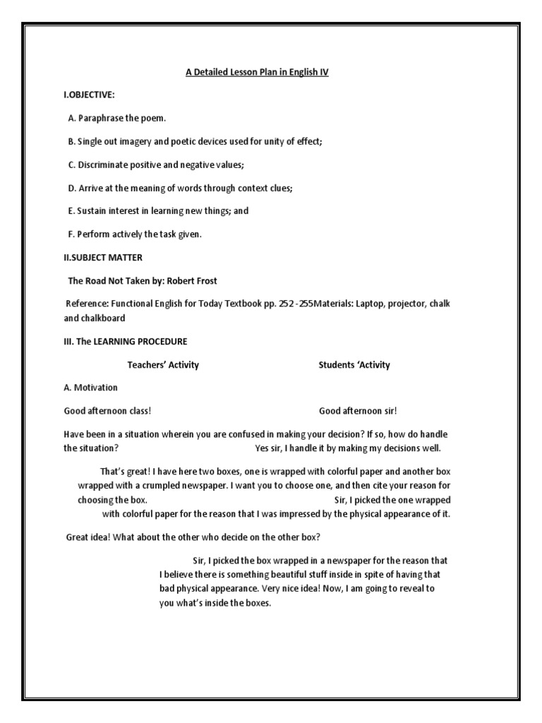 A Detailed Lesson Plan in English IV | PDF | Lesson Plan