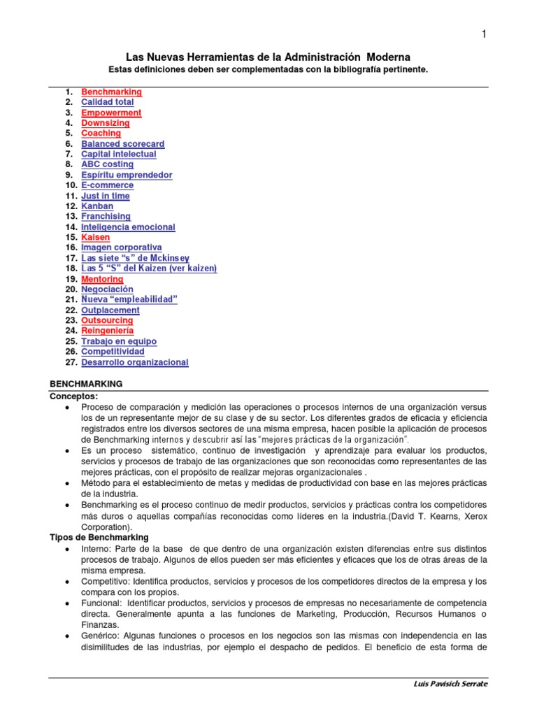 Herramientas Modernas de Administración | PDF | Benchmarking | Calidad