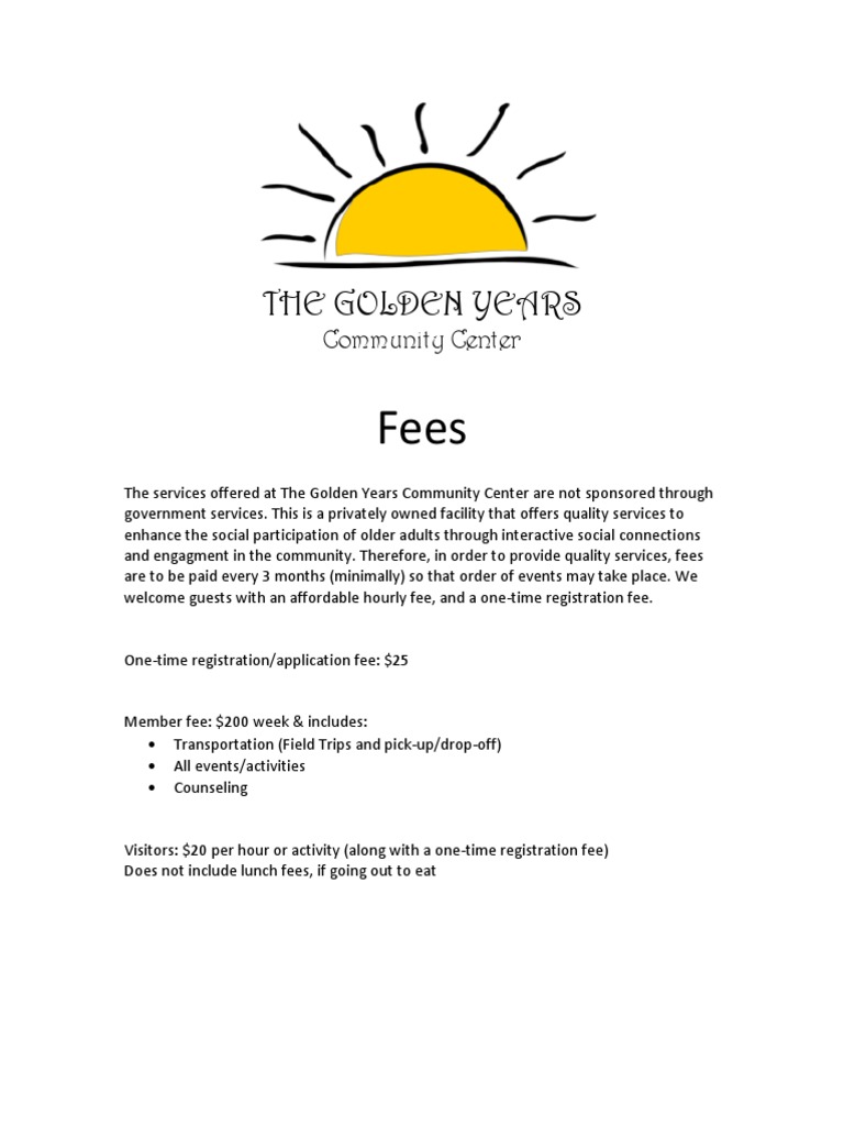 Golden Years Community Center Fees | PDF | Finance & Money Management ...