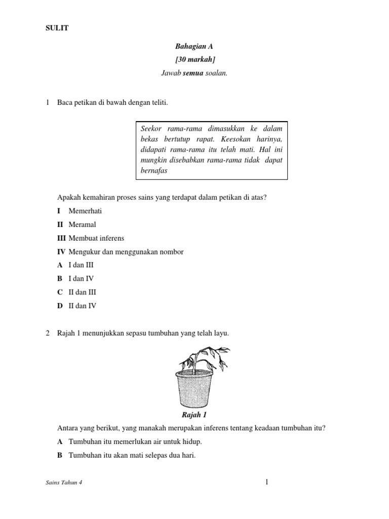 Kertas Soalan Sains Tahun 4 Semester 1 Pdf