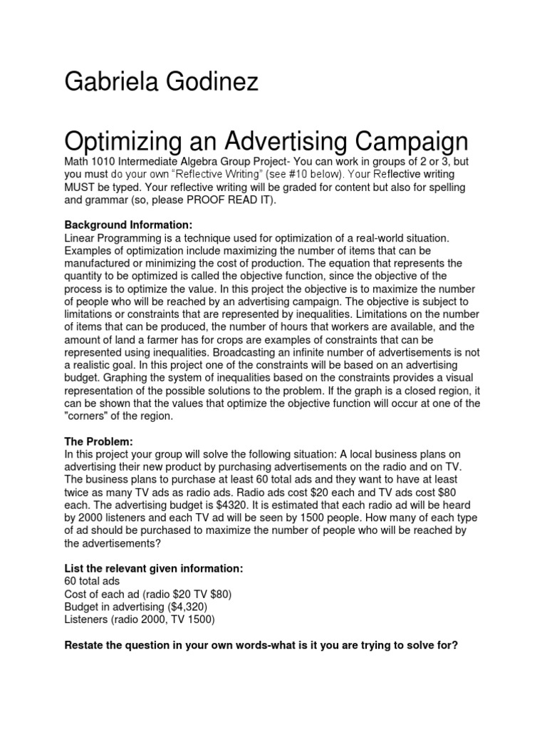 Optimizing An Advertising Campaign | PDF | Mathematical Optimization ...