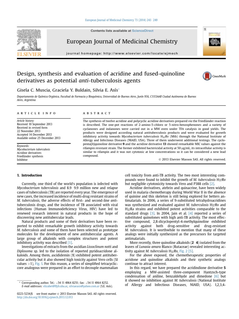 Design, Synthesis and Evaluation of Acridine PDF | PDF | Tuberculosis ...
