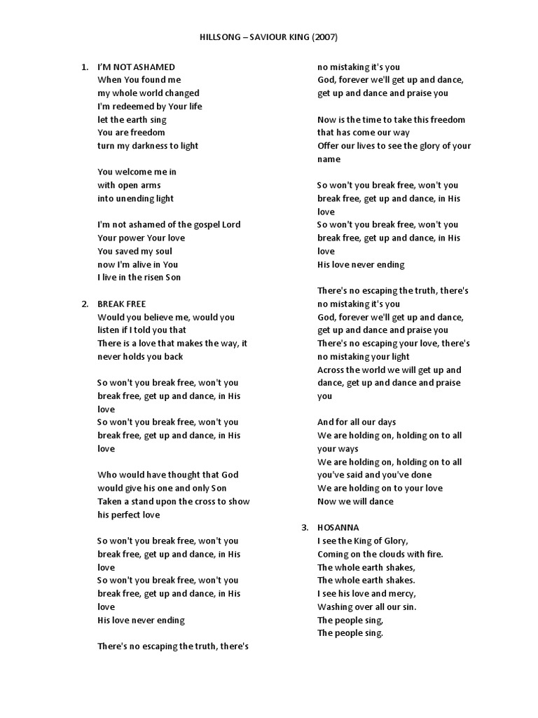 King Of Heaven Hillsong Printable Lyrics