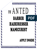 Wanted: Barber Hairdresser Manicurist