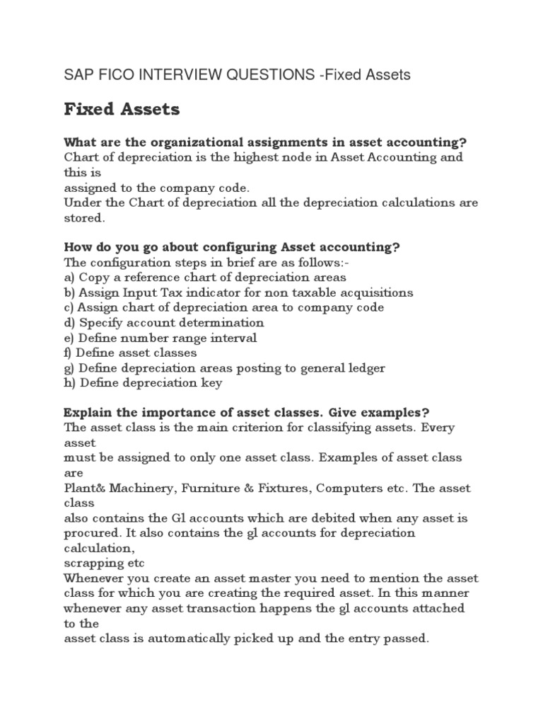 Sap Fico Interview Questions On Fixed Assets PDF