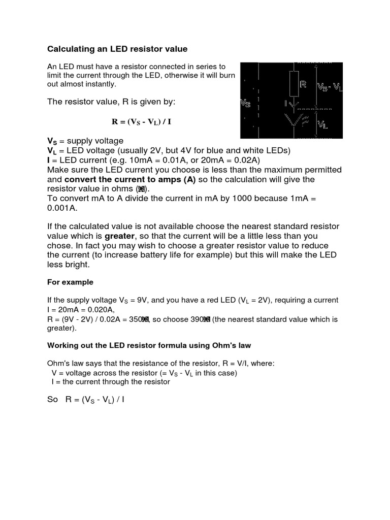 LED Resistor Value Calculation Guide | PDF