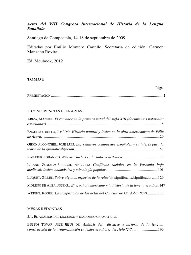 Actas del VIII Congreso de Historia Lingüística | PDF | Lengua española ...