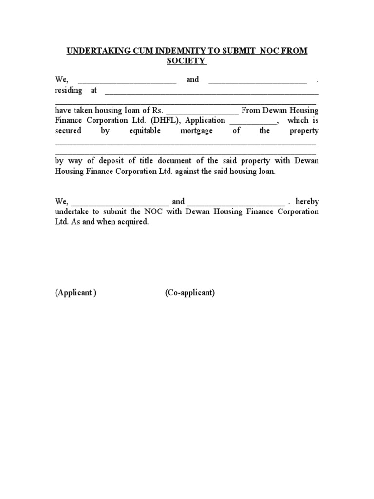 Undertaking To Submit Noc, Share Cert., Sale Deed PDF Mortgage Loan Deed