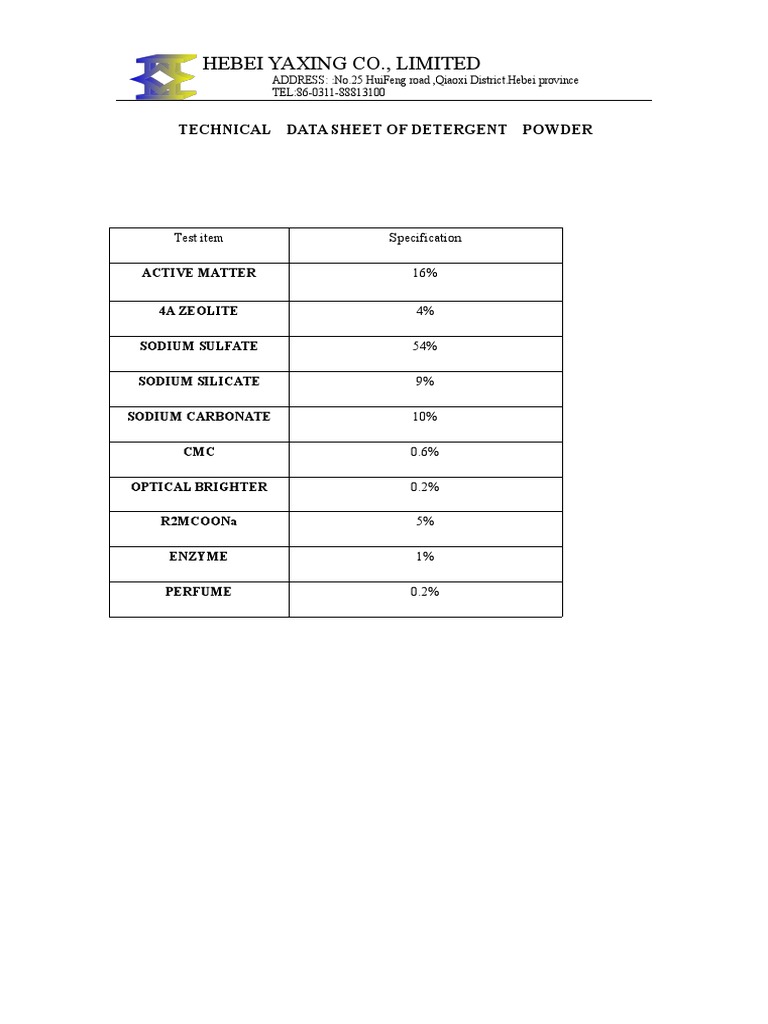 Technical Data for Osave Detergent Powder | PDF | Science & Mathematics