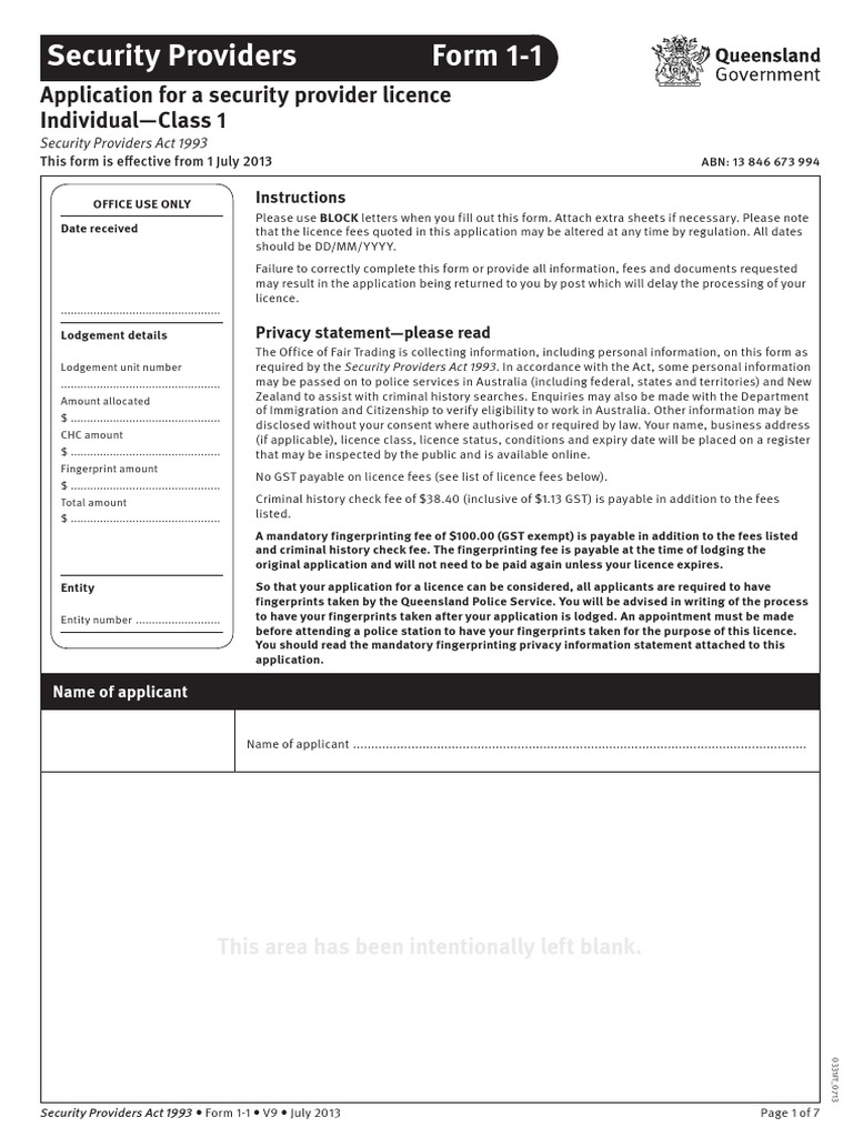 Class1 Security Provider Licence Application | PDF | Criminal Record ...