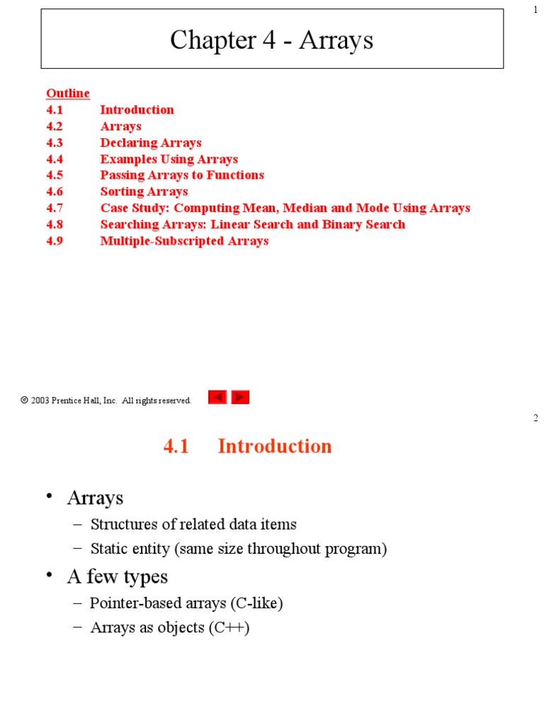 Chapter 4 - Arrays: 2003 Prentice Hall, Inc. All Rights Reserved | PDF ...