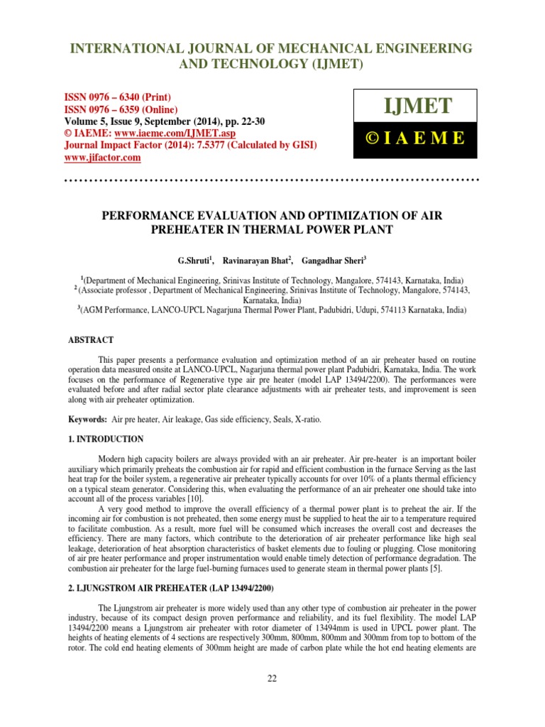Performance Evaluation and Optimization of Air Preheater in Thermal ...