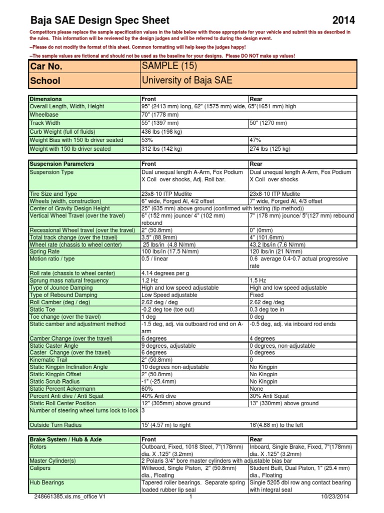 Baja SAE Vehicle Design Specifications | PDF | Suspension (Vehicle ...