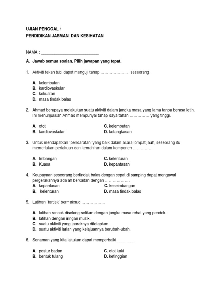 Soalan Pendidikan Jasmani Tahun 6 Pdf
