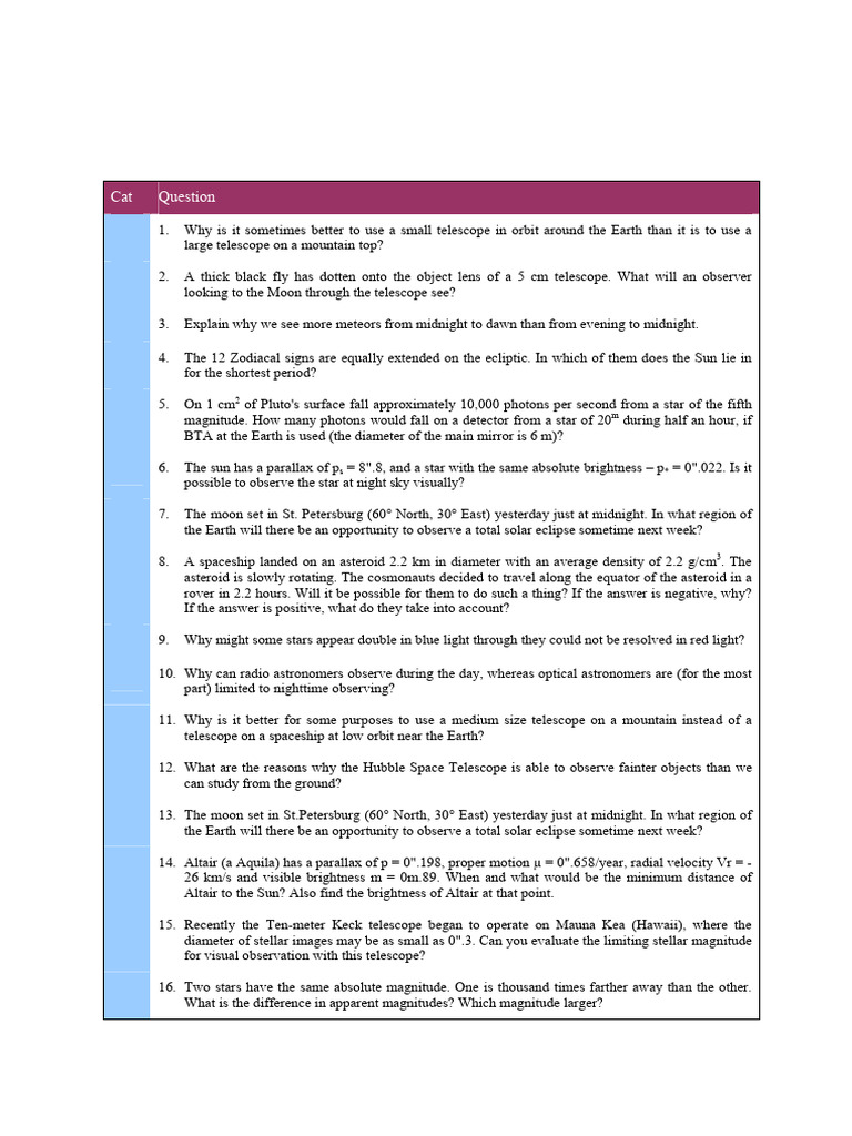 IAO Final Problem Sets and Solutions | PDF | Stars | Galaxy