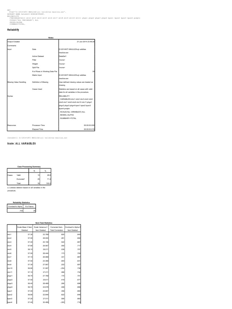 Reliability Analysis of Survey Data | PDF | Computers