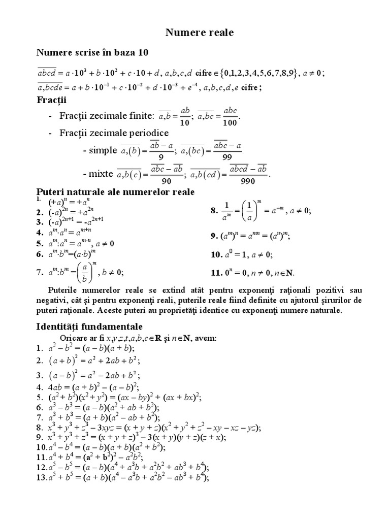 Numere Reale - Formule PDF | PDF