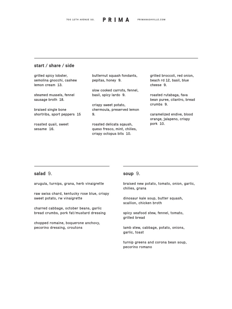 Prima Menu | PDF