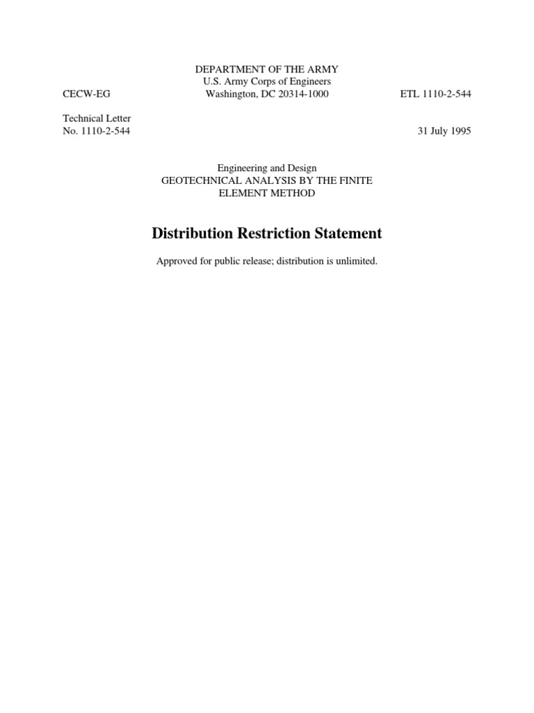 (USACE) Geotechnical Analysis by The Finite Element Method | PDF ...